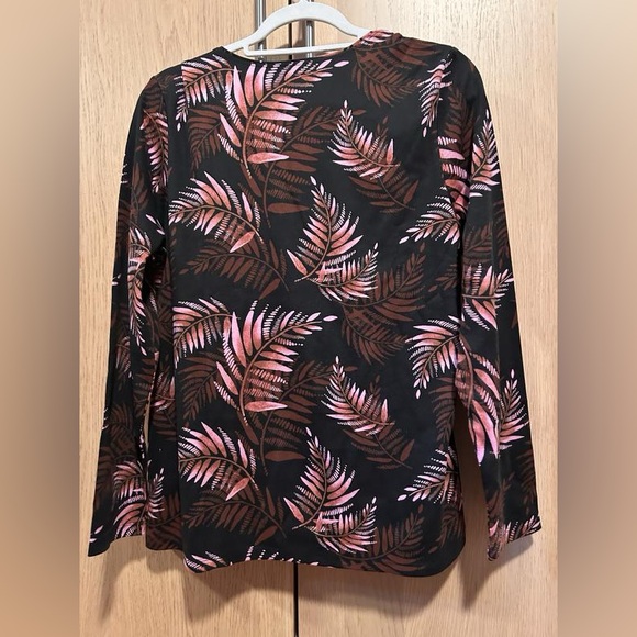 Style & Co. Black and Pink Fern Print Long Sleeve shirt cotton NWT petite medium - Picture 3 of 4